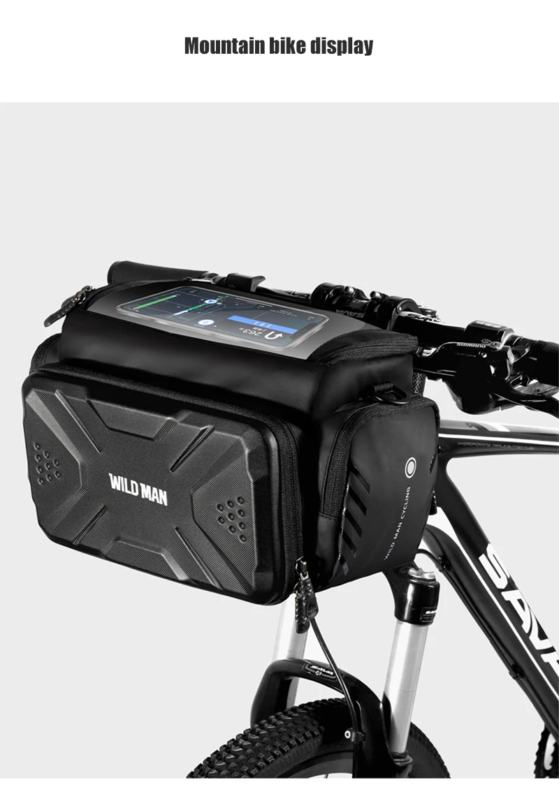 WILD MAN BBG071 Bike Handlebar Phone Bag EVA Hard Shell Touch Screen Rainproof Quick Release Front Storage Pouch Shoulder Strap