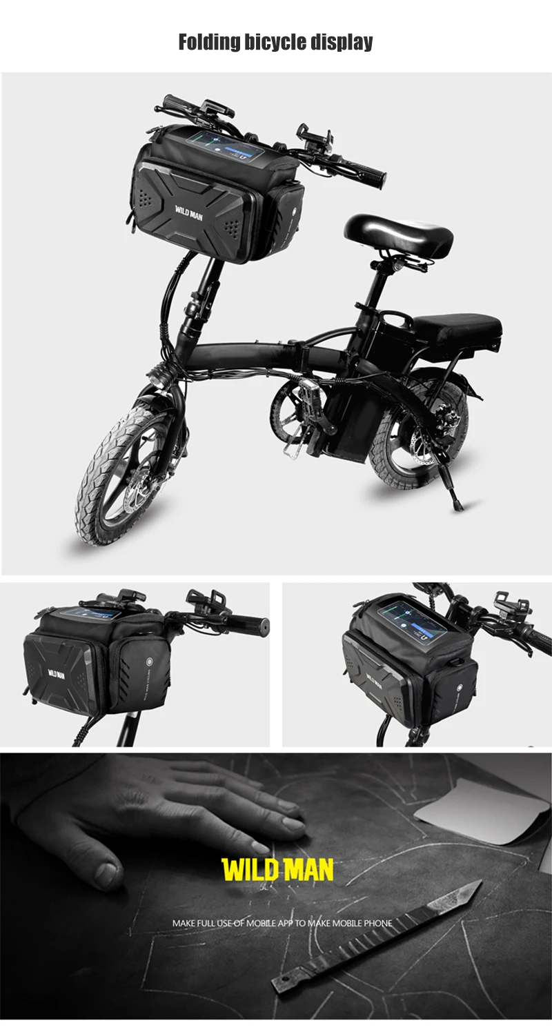 WILD MAN BBG071 Bike Handlebar Phone Bag EVA Hard Shell Touch Screen Rainproof Quick Release Front Storage Pouch Shoulder Strap