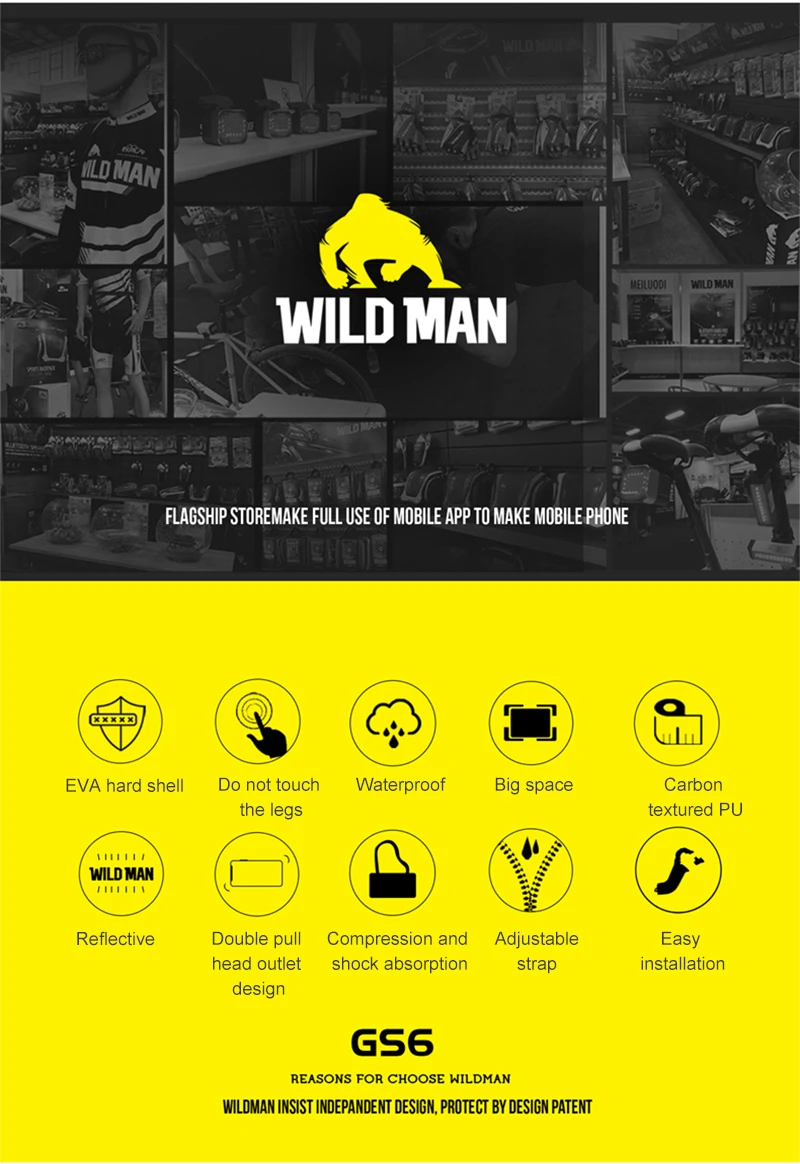 WILD MAN BBG071 Bike Handlebar Phone Bag EVA Hard Shell Touch Screen Rainproof Quick Release Front Storage Pouch Shoulder Strap