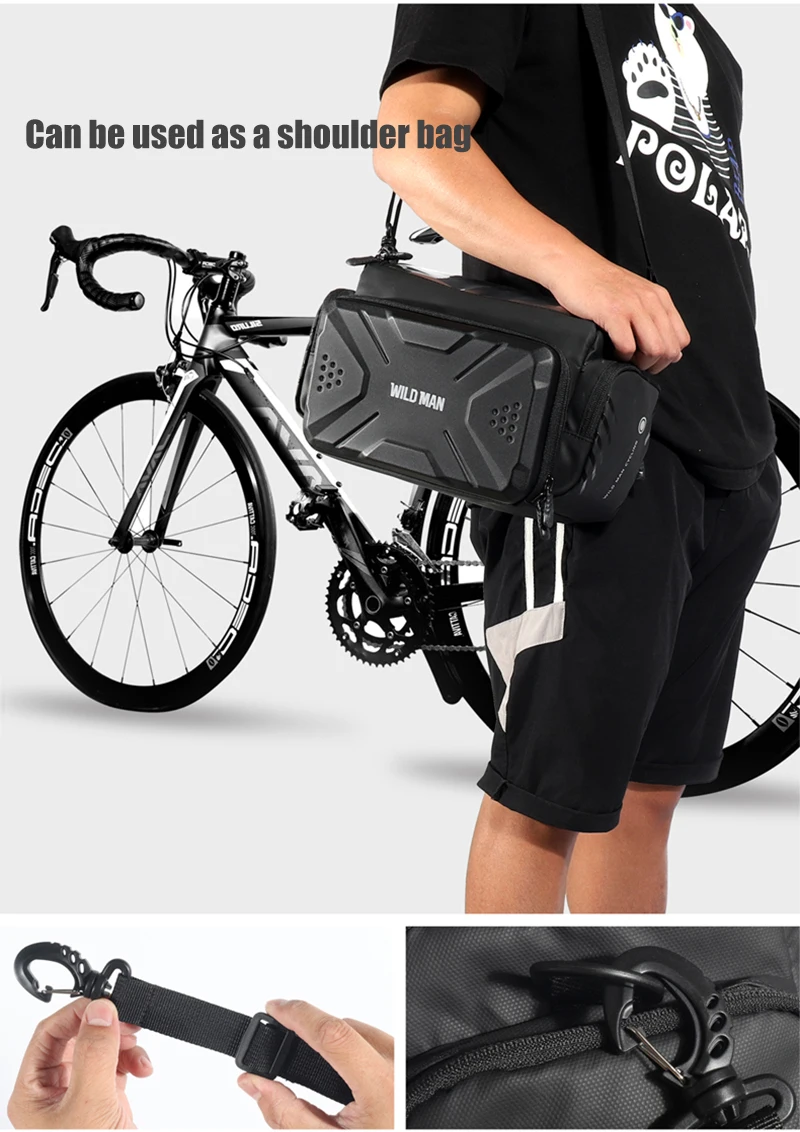 WILD MAN BBG071 Bike Handlebar Phone Bag EVA Hard Shell Touch Screen Rainproof Quick Release Front Storage Pouch Shoulder Strap