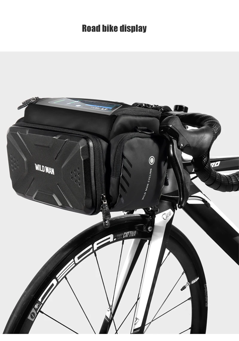WILD MAN BBG071 Bike Handlebar Phone Bag EVA Hard Shell Touch Screen Rainproof Quick Release Front Storage Pouch Shoulder Strap