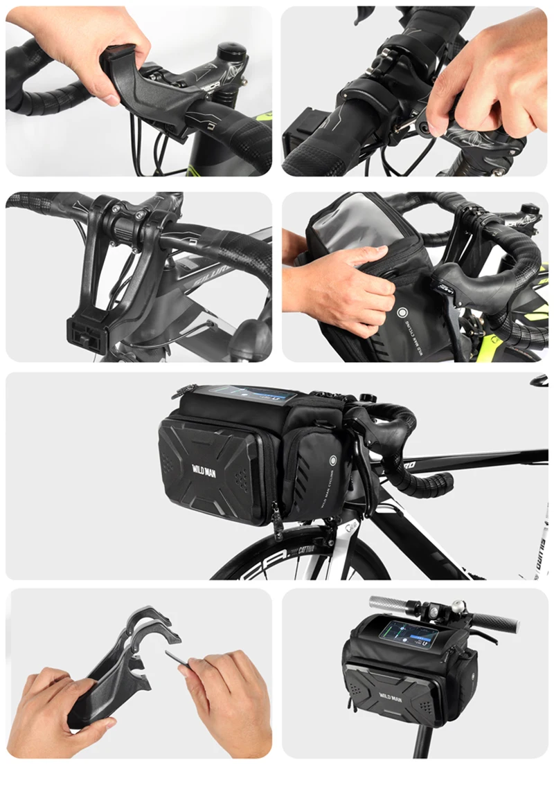 WILD MAN BBG071 Bike Handlebar Phone Bag EVA Hard Shell Touch Screen Rainproof Quick Release Front Storage Pouch Shoulder Strap