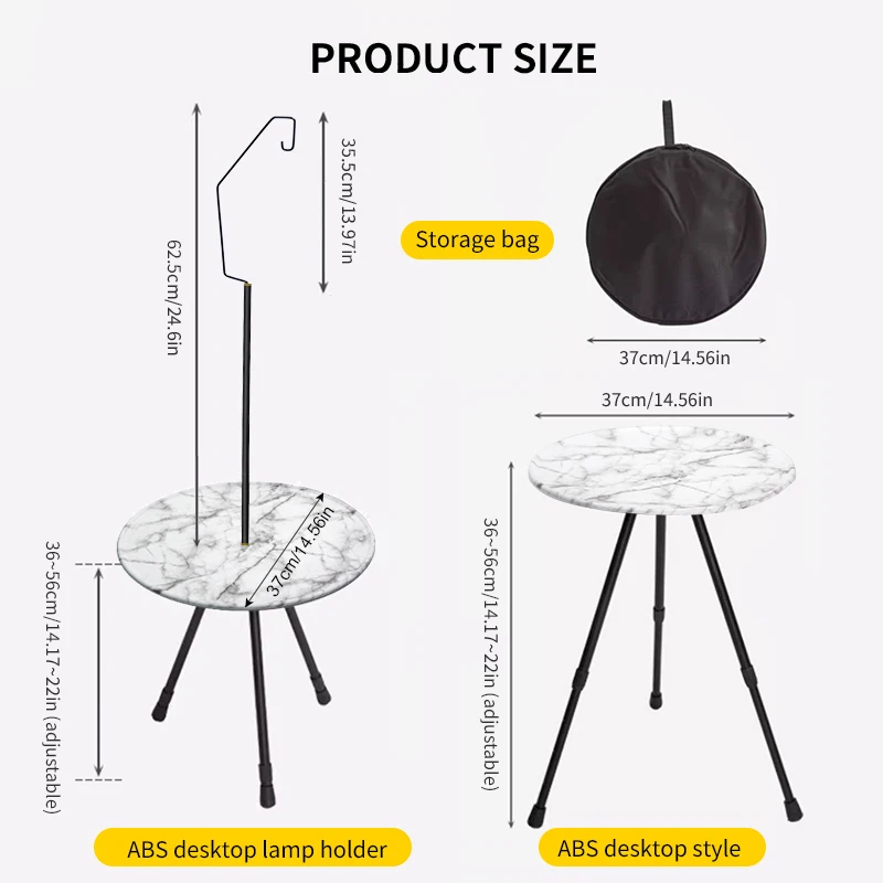 WESTTUNE Camping Round Table with Light Stand Ultralight Portable Folding Table with Adjustable Legs for Picnic Indoor/Outdoor