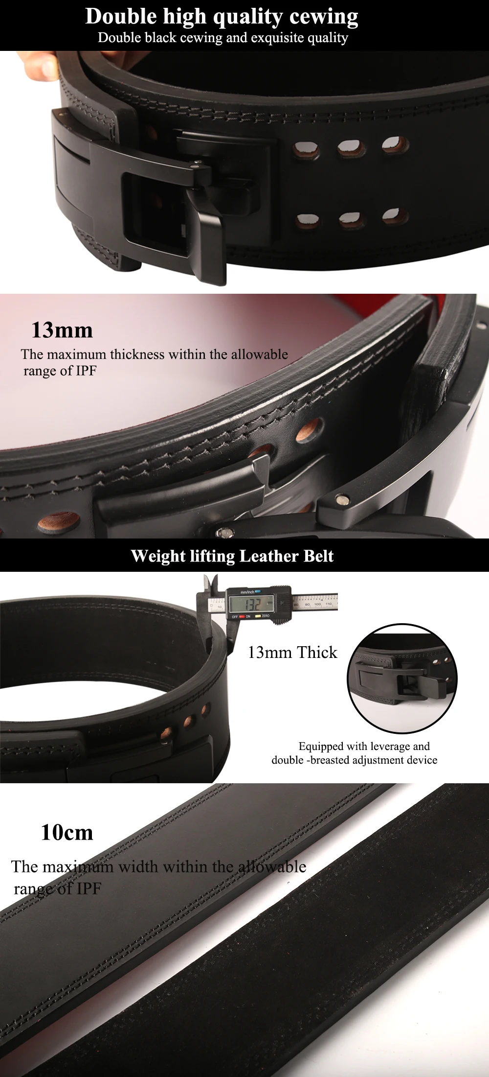13mm Thick Weightlifting Belt,Double Row Holes Powerlifting Belt,Bodybuilding Back Protector and Lumbar Support,Gym Belts