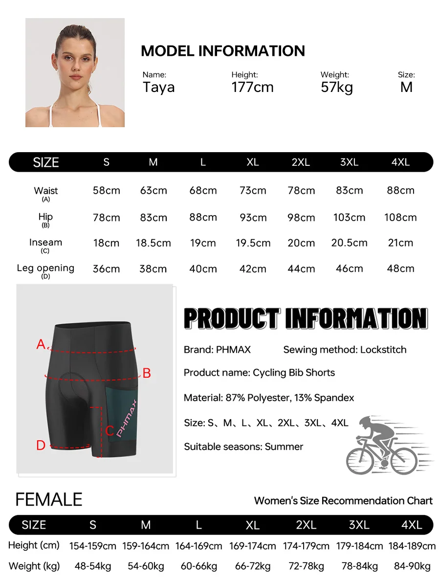 PHMAX Women's Cycling Shorts 5D SILICONE Padded Women Road MTB Bike Cycling Shorts Pants  with Pocket Pro Bicycle Shorts