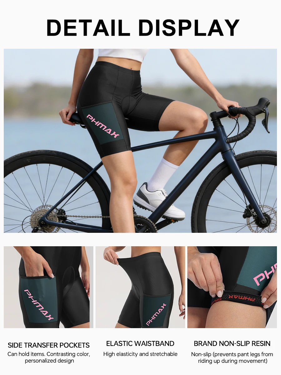 PHMAX Women's Cycling Shorts 5D SILICONE Padded Women Road MTB Bike Cycling Shorts Pants  with Pocket Pro Bicycle Shorts