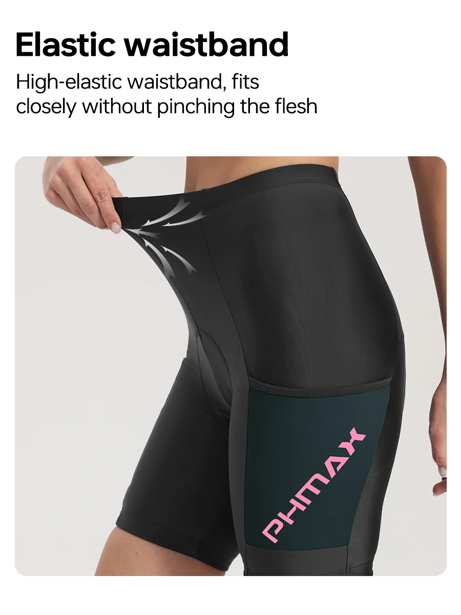PHMAX Women's Cycling Shorts 5D SILICONE Padded Women Road MTB Bike Cycling Shorts Pants  with Pocket Pro Bicycle Shorts