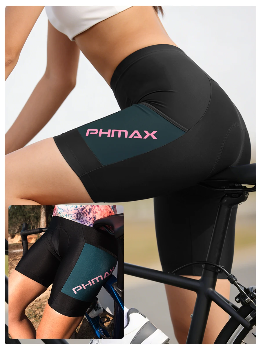 PHMAX Women's Cycling Shorts 5D SILICONE Padded Women Road MTB Bike Cycling Shorts Pants  with Pocket Pro Bicycle Shorts