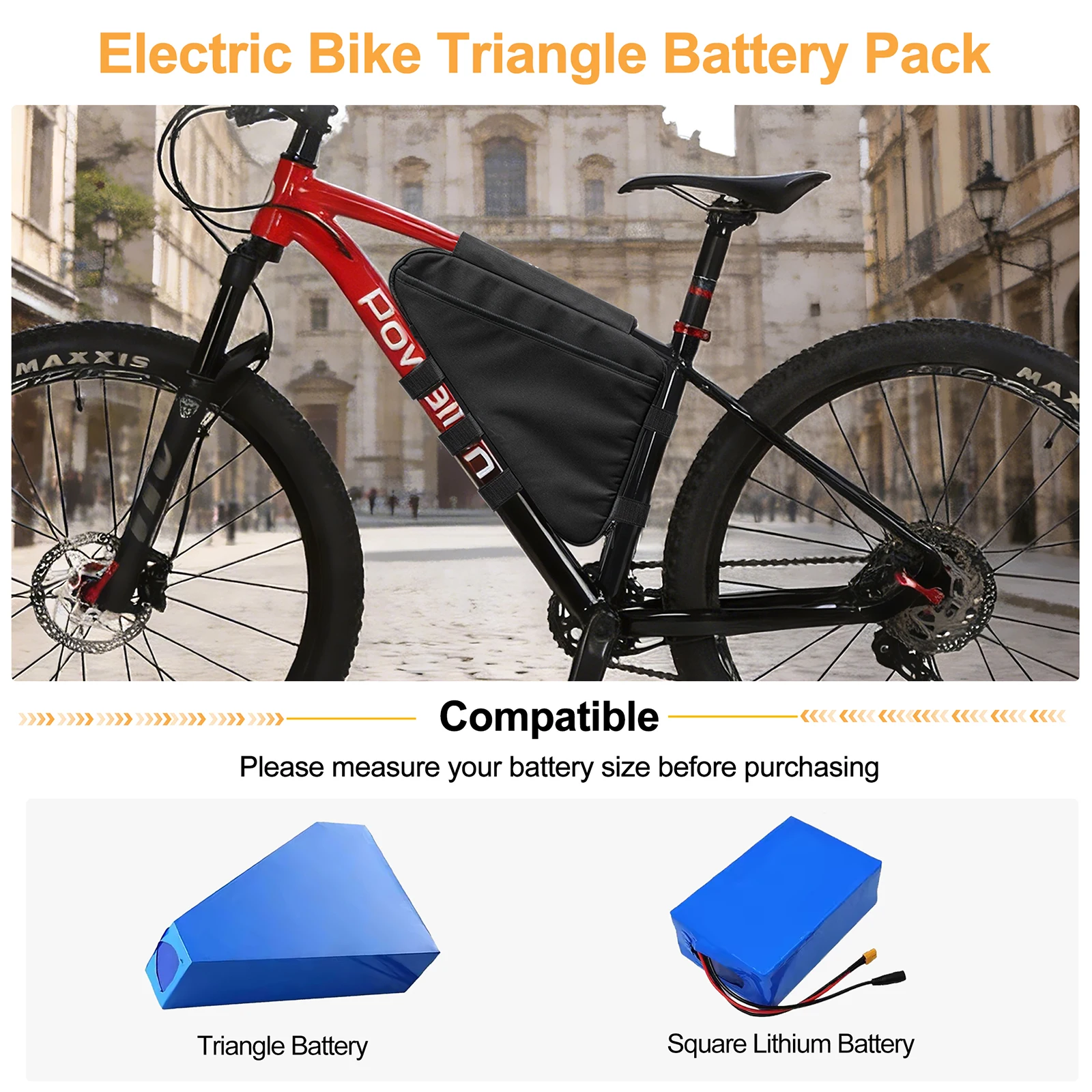 E-Bike Triangle Battery Bag Waterproof Bicycle Frame Storage Bag MTB Road Bike Triangle Bag Black Cycling Accessory Side Pocket