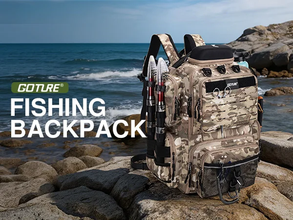 Goture 45L Large Capacity Fishing Backpack,Waterproof Tackle Bag with 4 Tackle Boxes,Rod Holder Storge Fishing Gear Gift for Men