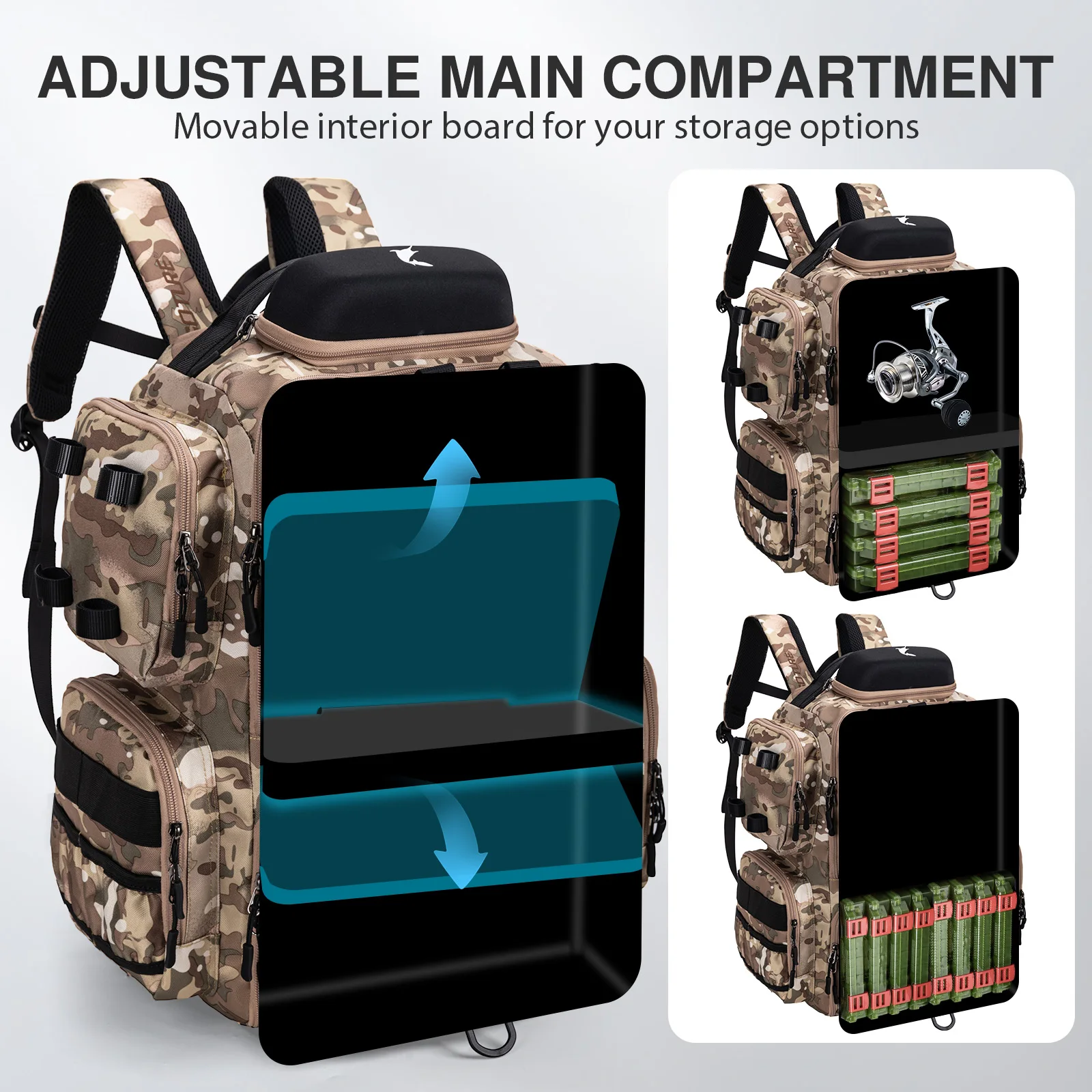 Goture 45L Large Capacity Fishing Backpack,Waterproof Tackle Bag with 4 Tackle Boxes,Rod Holder Storge Fishing Gear Gift for Men