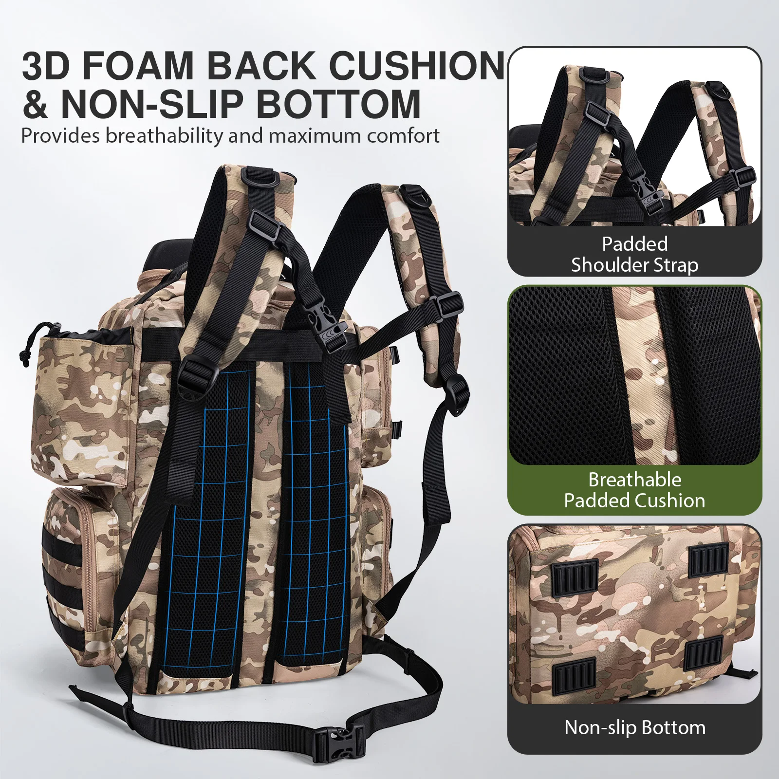 Goture 45L Large Capacity Fishing Backpack,Waterproof Tackle Bag with 4 Tackle Boxes,Rod Holder Storge Fishing Gear Gift for Men