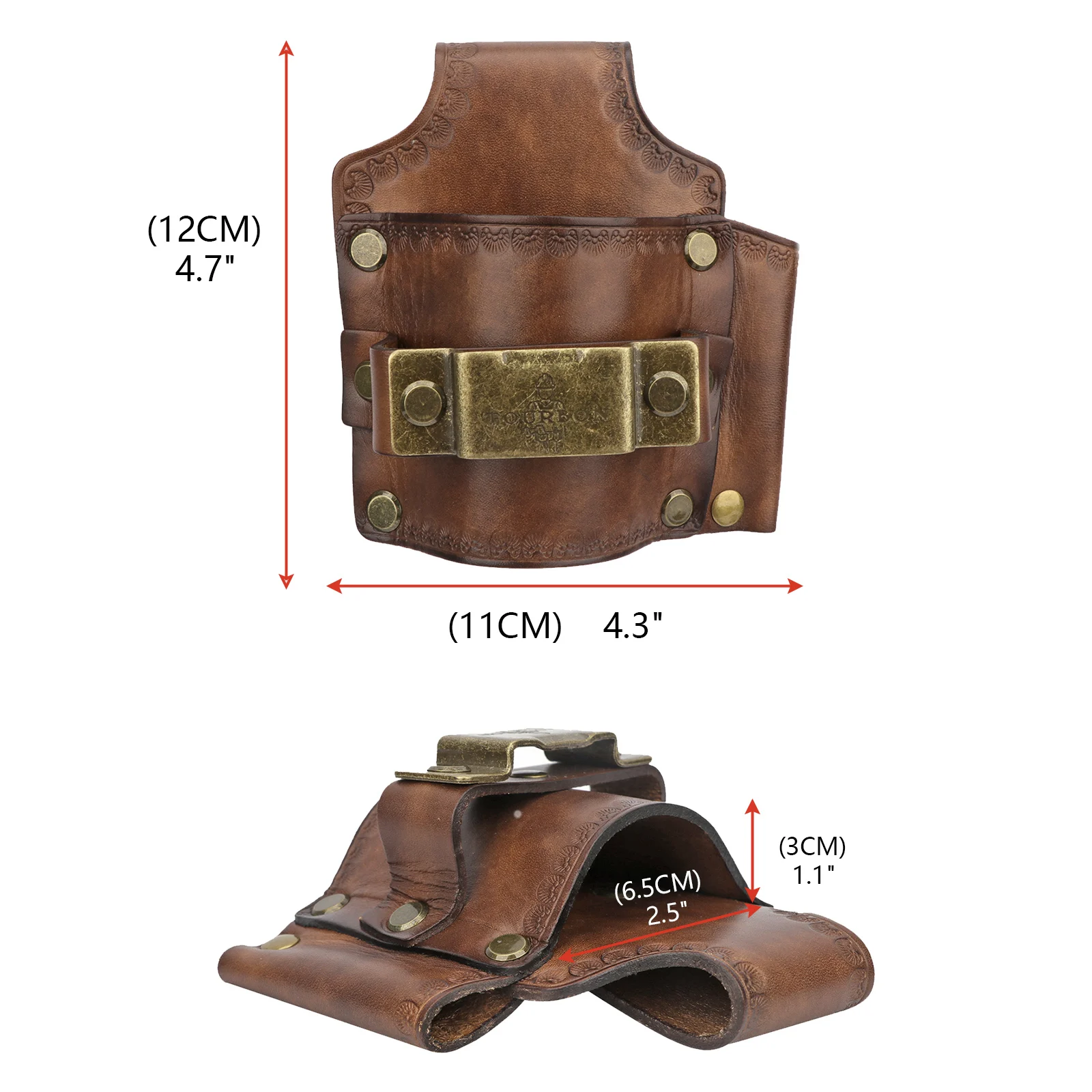 Tourbon Leather Tools Pouch with Belt Loop Heavy Duty Tape Measure & Hammer Holder Pencil Carrier Brown