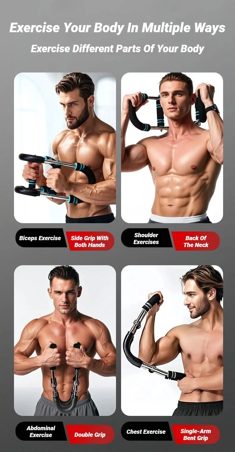 Portable U-Shaped Arm Trainer, Spring Workout Bar for Forearm Triceps Chest, Home Gym Fitness Equipment with Foam Grip
