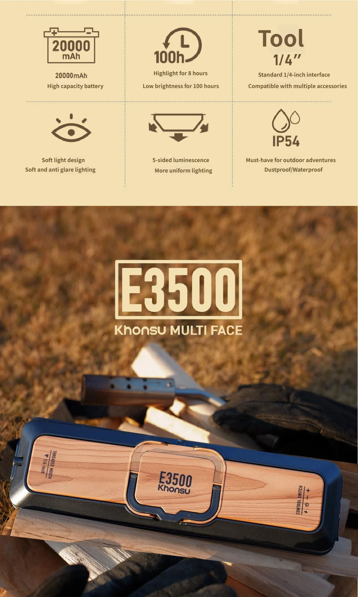 20000mAh Outdoor Camping Light Ultra Long Endurance High Brightness LED Tent Light Hanging Intelligent Camping Light No Bracket