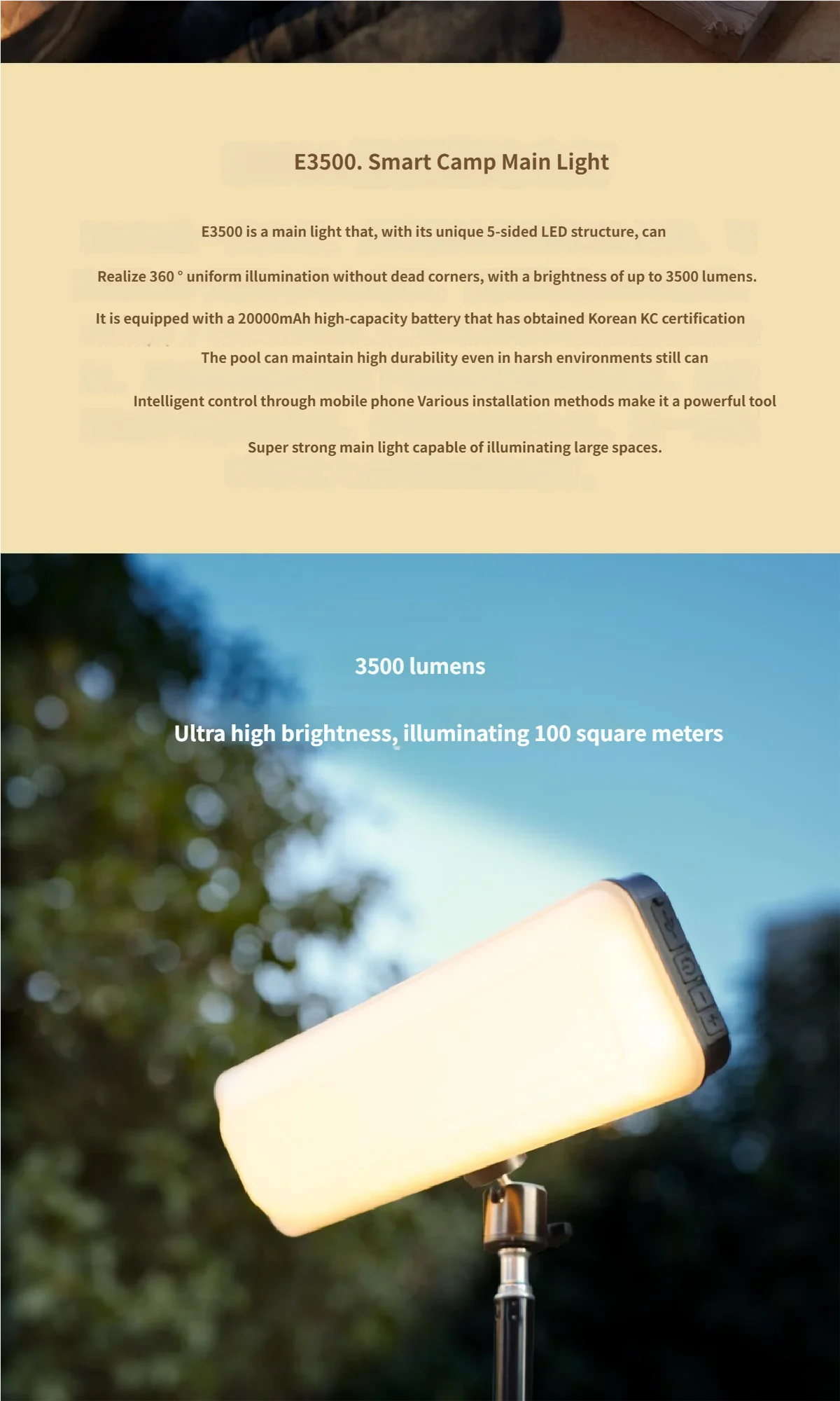 20000mAh Outdoor Camping Light Ultra Long Endurance High Brightness LED Tent Light Hanging Intelligent Camping Light No Bracket