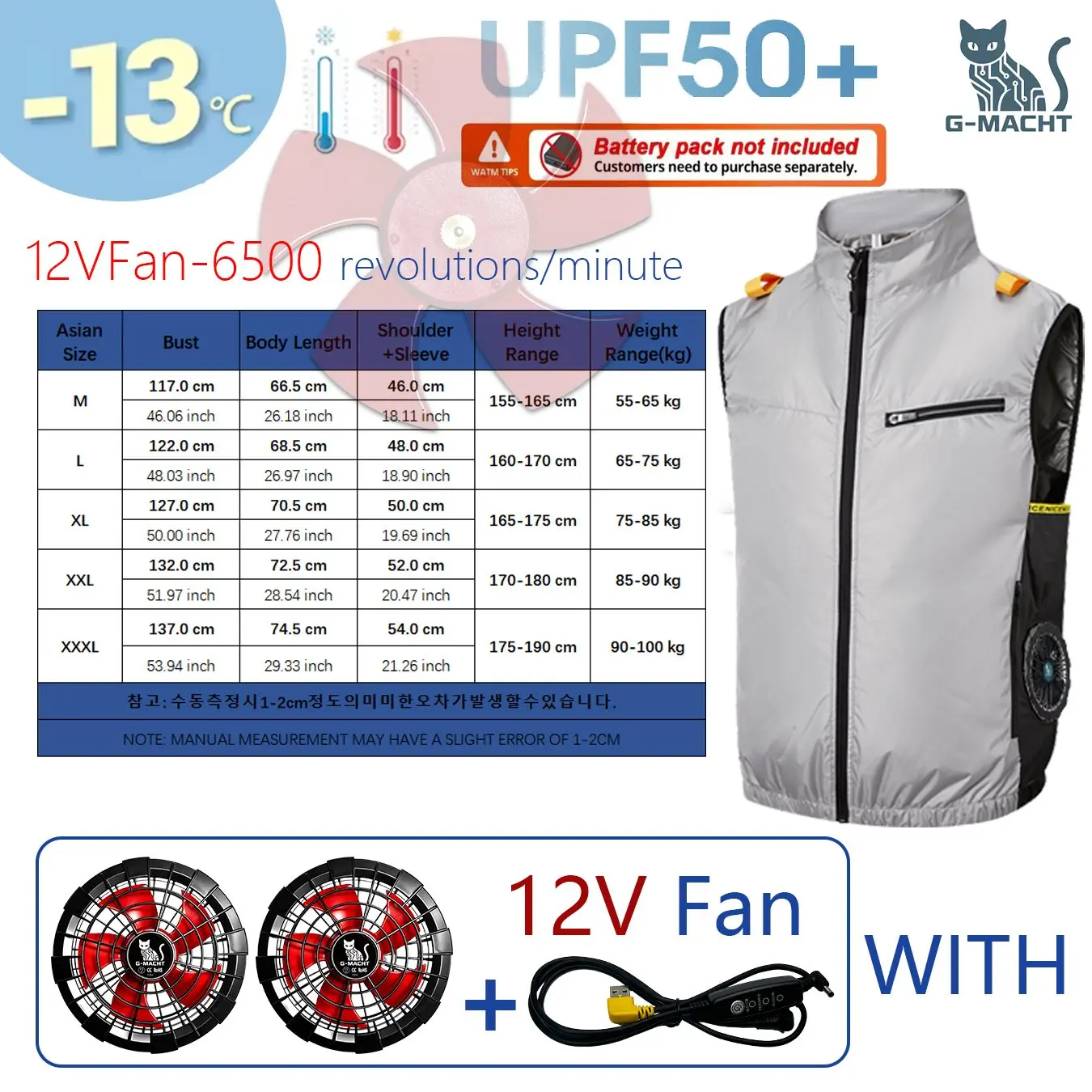 Cooling Fan Air Condition Clothing, Lightweight Sun Protection Windbreaker Vest, Outdoor Sports Fishing Work Jacket for Men Wome