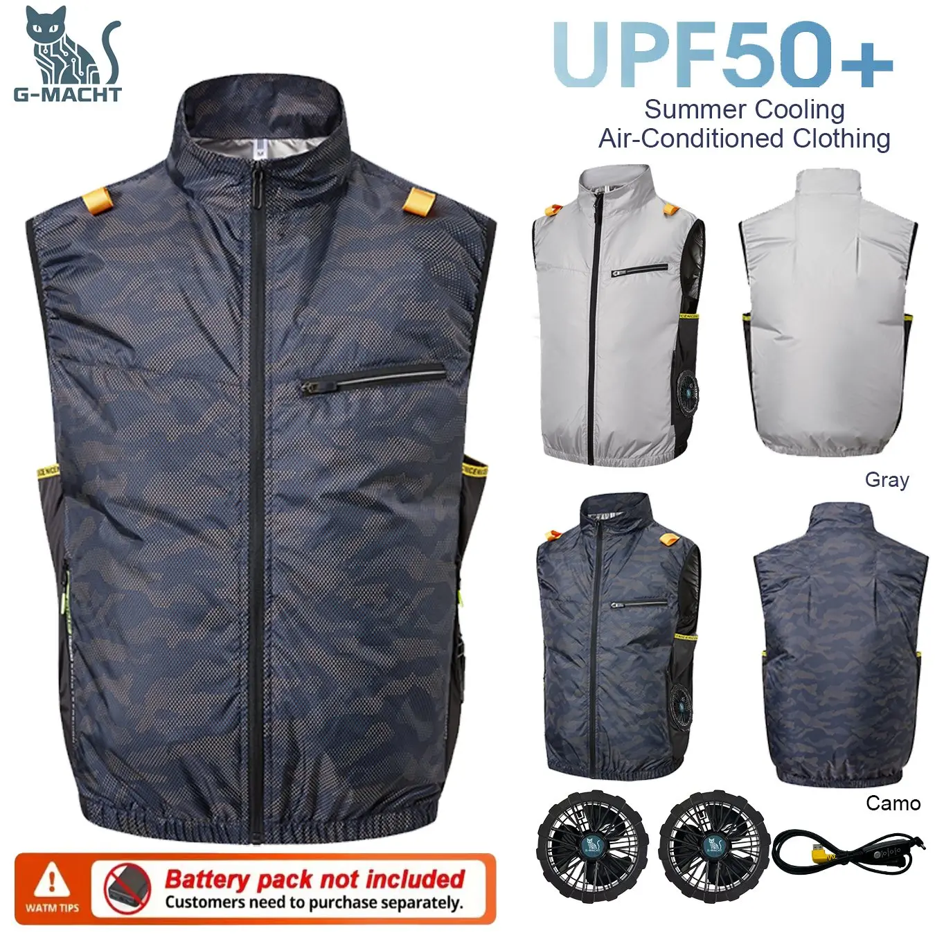 Cooling Fan Air Condition Clothing, Lightweight Sun Protection Windbreaker Vest, Outdoor Sports Fishing Work Jacket for Men Wome