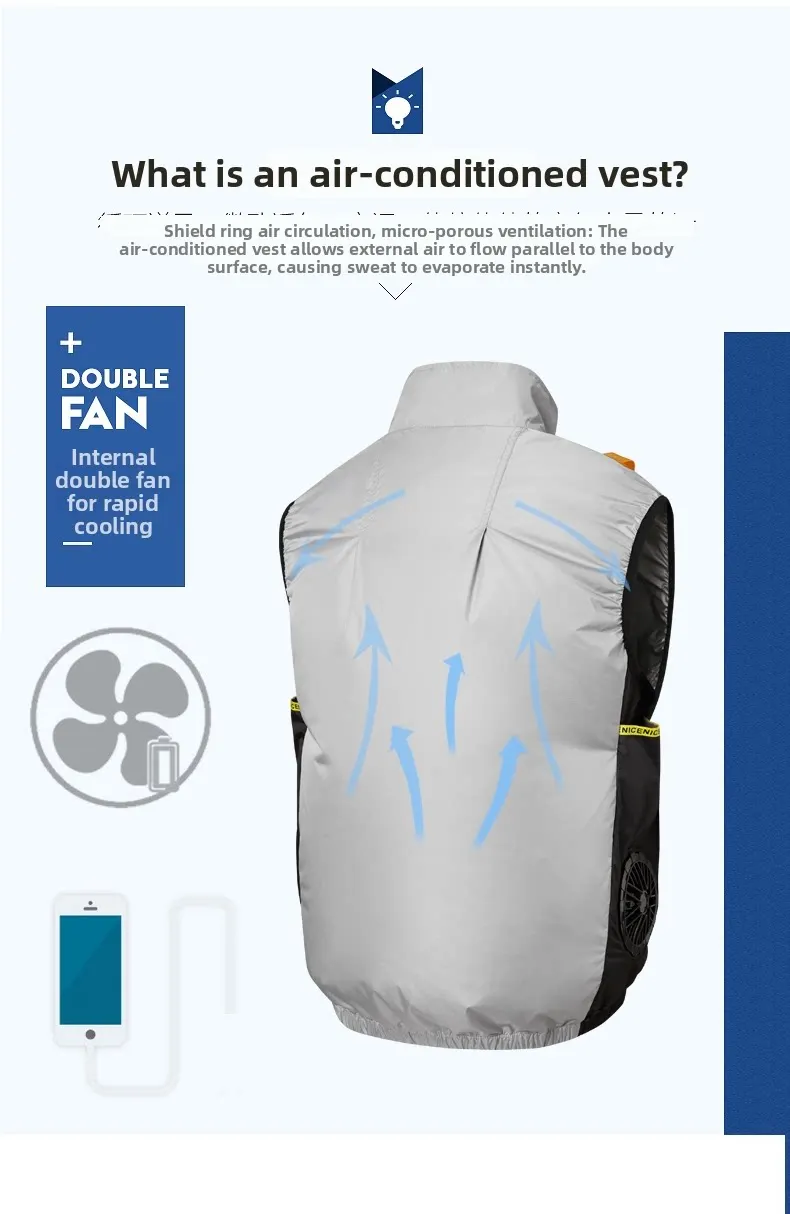 Cooling Fan Air Condition Clothing, Lightweight Sun Protection Windbreaker Vest, Outdoor Sports Fishing Work Jacket for Men Wome