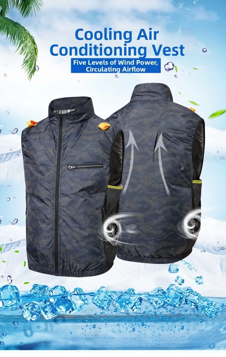 Cooling Fan Air Condition Clothing, Lightweight Sun Protection Windbreaker Vest, Outdoor Sports Fishing Work Jacket for Men Wome