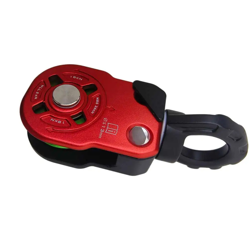 36KN Rotating Single Pulley for Rock Climbing Zip Lining Canyoneering Side Plate Loading Pulley Climbing Rope Access Equipment