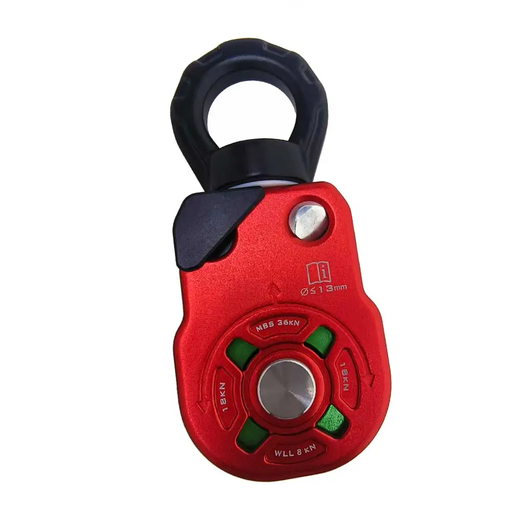 36KN Rotating Single Pulley for Rock Climbing Zip Lining Canyoneering Side Plate Loading Pulley Climbing Rope Access Equipment