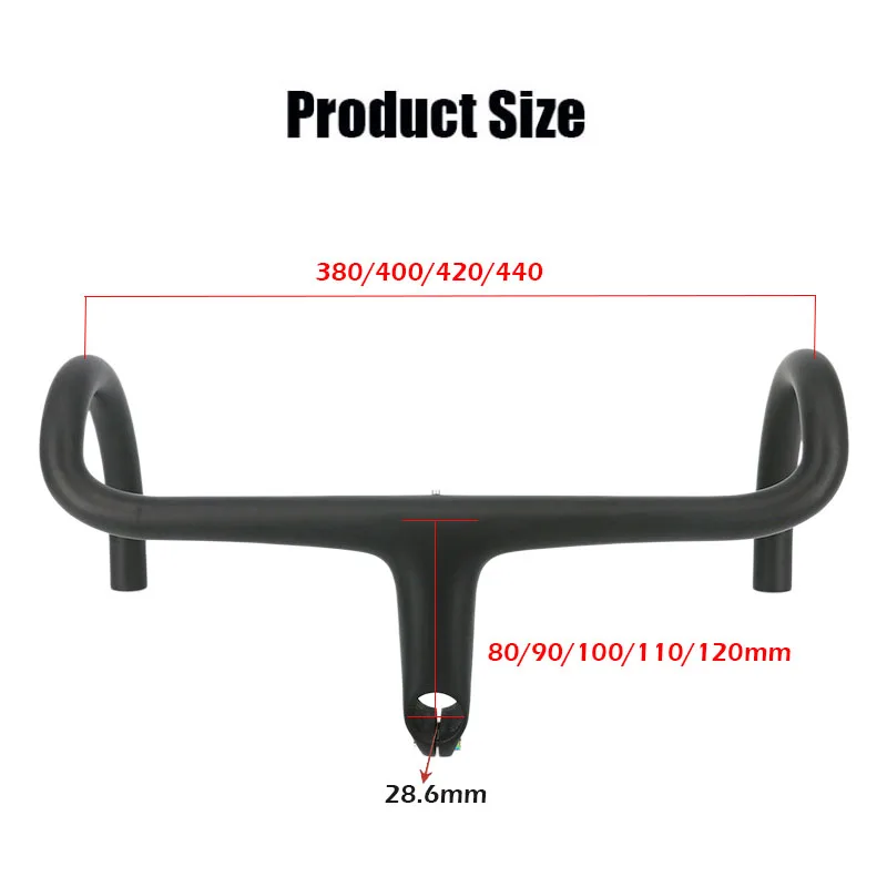 Newest Road Bike Matt UD Full Carbon Fiber Handlebar And Stem Integrated Round Tube 380-440*80-120mm with Stents 265g