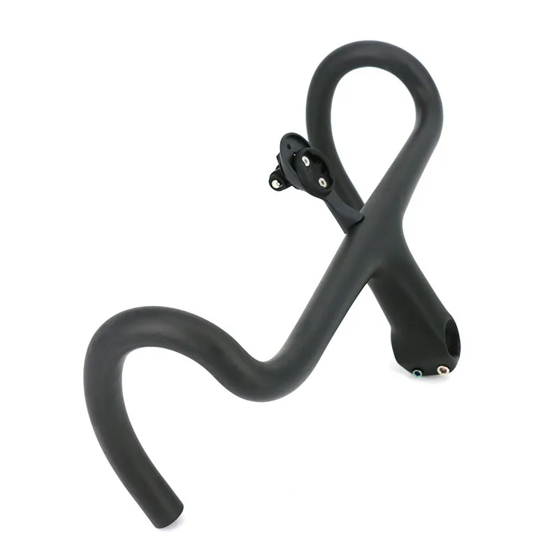 Newest Road Bike Matt UD Full Carbon Fiber Handlebar And Stem Integrated Round Tube 380-440*80-120mm with Stents 265g