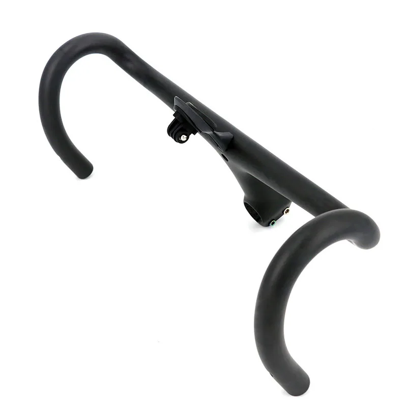 Newest Road Bike Matt UD Full Carbon Fiber Handlebar And Stem Integrated Round Tube 380-440*80-120mm with Stents 265g