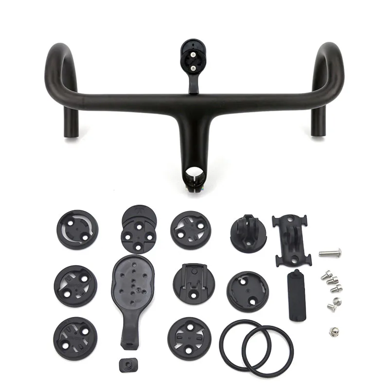 Newest Road Bike Matt UD Full Carbon Fiber Handlebar And Stem Integrated Round Tube 380-440*80-120mm with Stents 265g