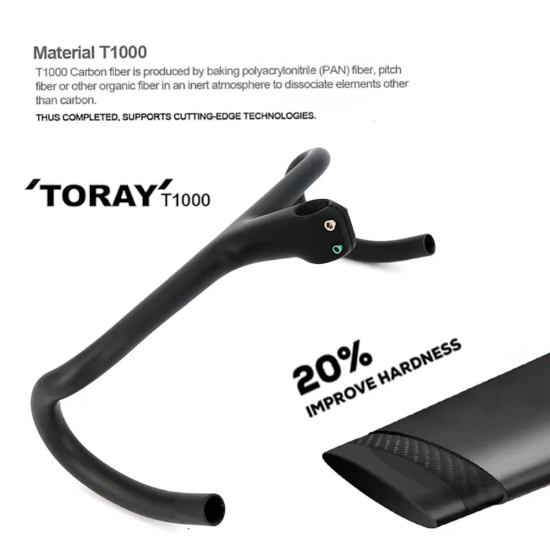 Newest Road Bike Matt UD Full Carbon Fiber Handlebar And Stem Integrated Round Tube 380-440*80-120mm with Stents 265g