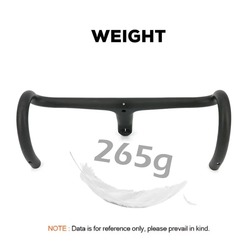 Newest Road Bike Matt UD Full Carbon Fiber Handlebar And Stem Integrated Round Tube 380-440*80-120mm with Stents 265g