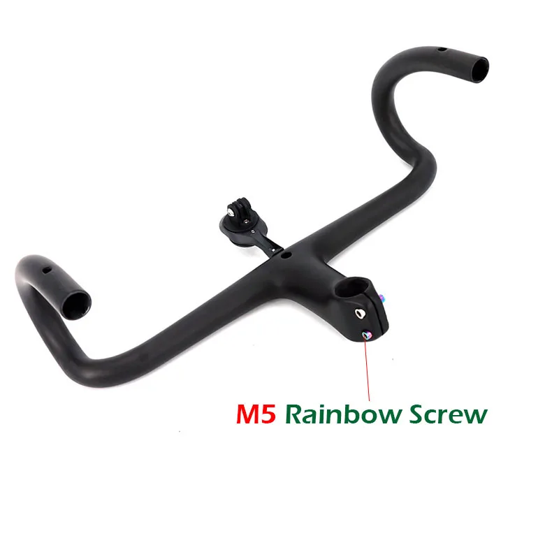 Newest Road Bike Matt UD Full Carbon Fiber Handlebar And Stem Integrated Round Tube 380-440*80-120mm with Stents 265g