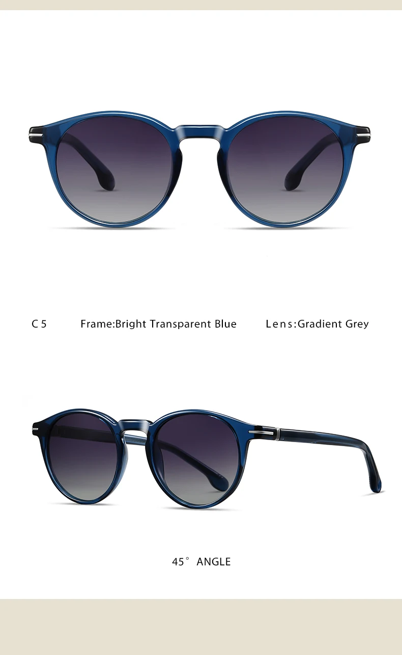 Unisex Polarized Sunglasses TR90 Frame UV400 TAC Lens Retro Round Black Full Frame Fashion Driving Shades
