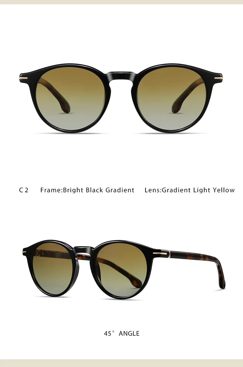 Unisex Polarized Sunglasses TR90 Frame UV400 TAC Lens Retro Round Black Full Frame Fashion Driving Shades