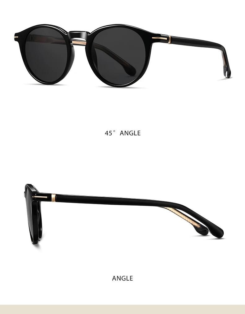 Unisex Polarized Sunglasses TR90 Frame UV400 TAC Lens Retro Round Black Full Frame Fashion Driving Shades