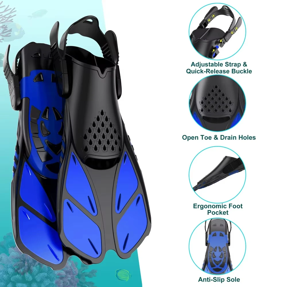 XIAOTREE Adjustable Buckle Diving Fins, Short Silicone Diving Shoes, Suitable for Adults for.Water sports Travel