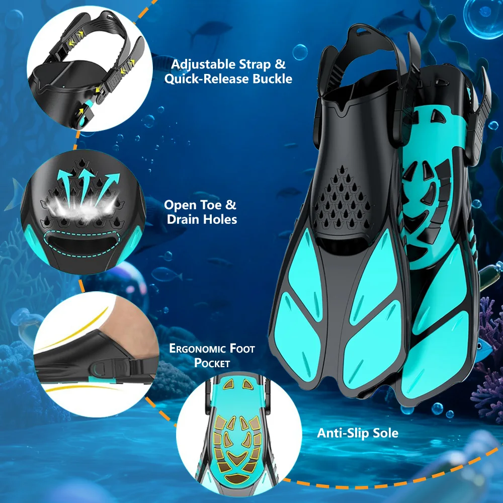XIAOTREE Adjustable Buckle Diving Fins, Short Silicone Diving Shoes, Suitable for Adults for.Water sports Travel