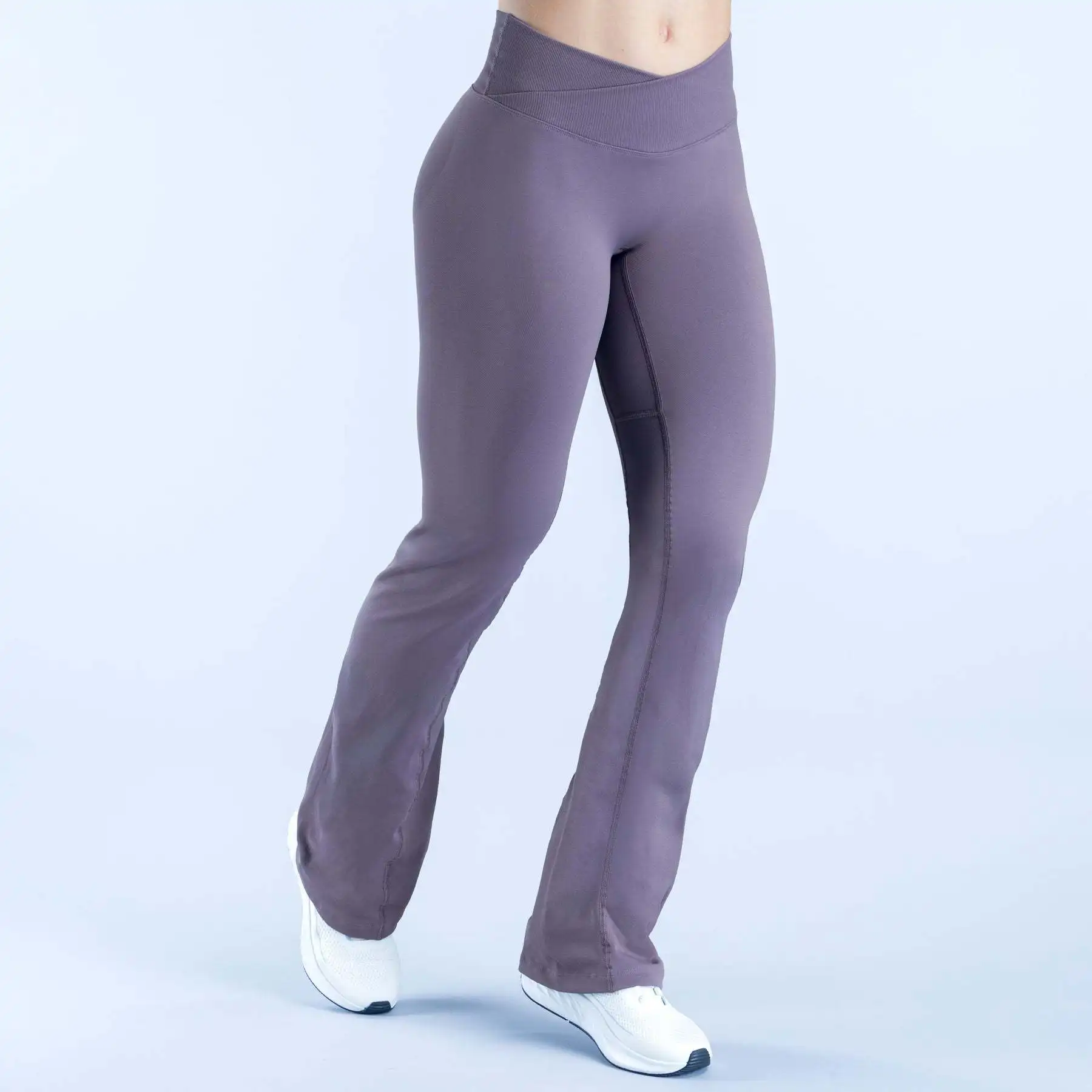 Women's Seamless Flare Leggings, V-Waist Tummy Control Yoga Pants, High Waist Butt Lifting Workout Leggings,  Nylon Activewear