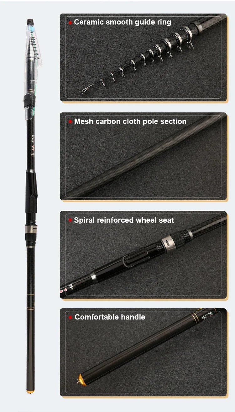 Rocky Fishing Rod Ultralight Weight Spinning Fishing Rod Carbon Fiber 3.6M 4.5M 5.4M 6.3M 7.2M Fishing Rod Tackle Carp Stream