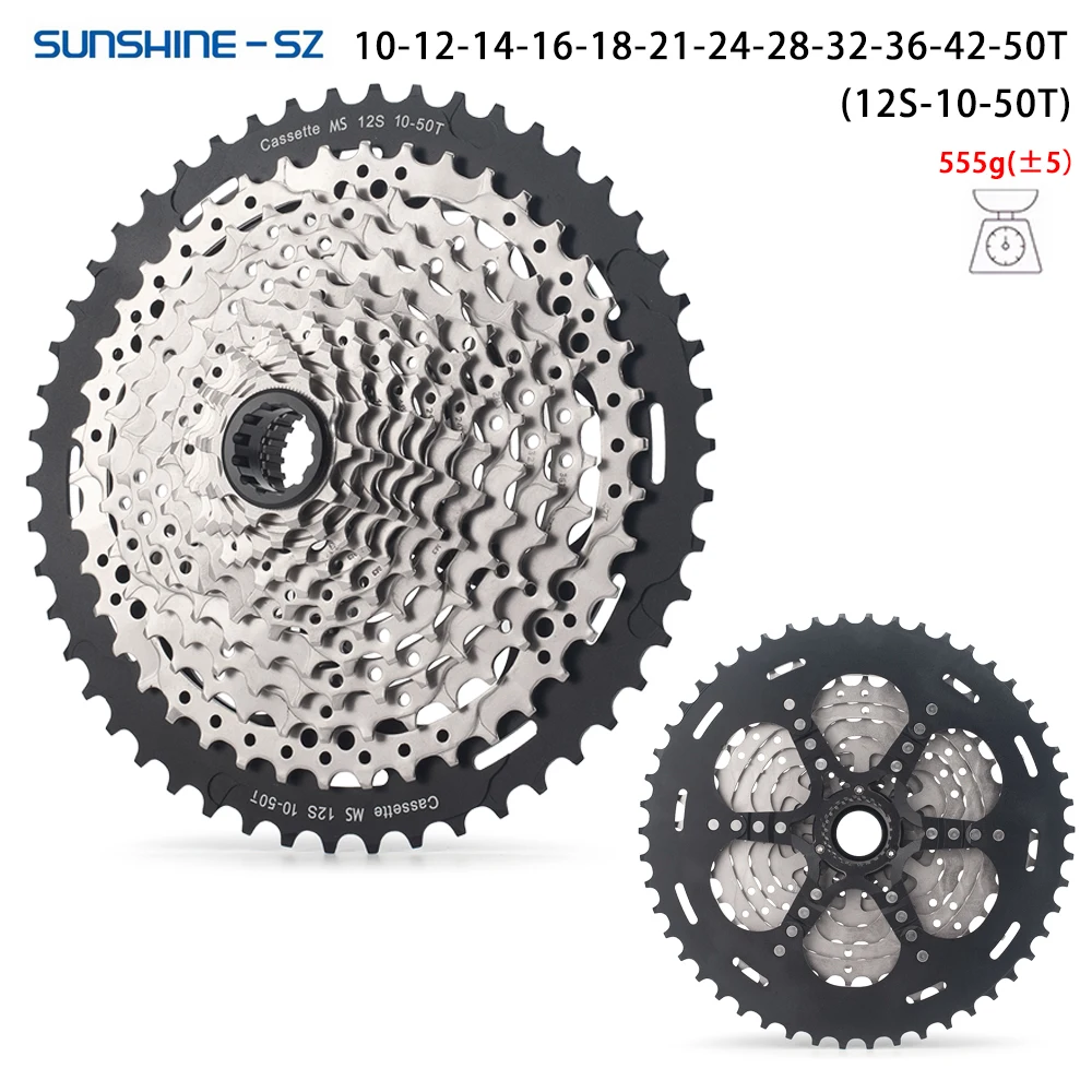 SUNSHINE 12-Speed MS Mountain Bike Cassette Freewheel Steel 12-Speed 10-50T 10-52T Compatible with M7100