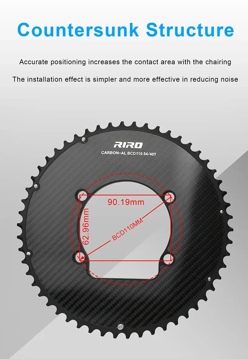 RIRO Carbon Chainring 110BCD Road Bike Chainring 50/34 52/36 53/39 54/40T 11/12S for Shimano R7000 R8000 R9100 R7100 R8100 R9200