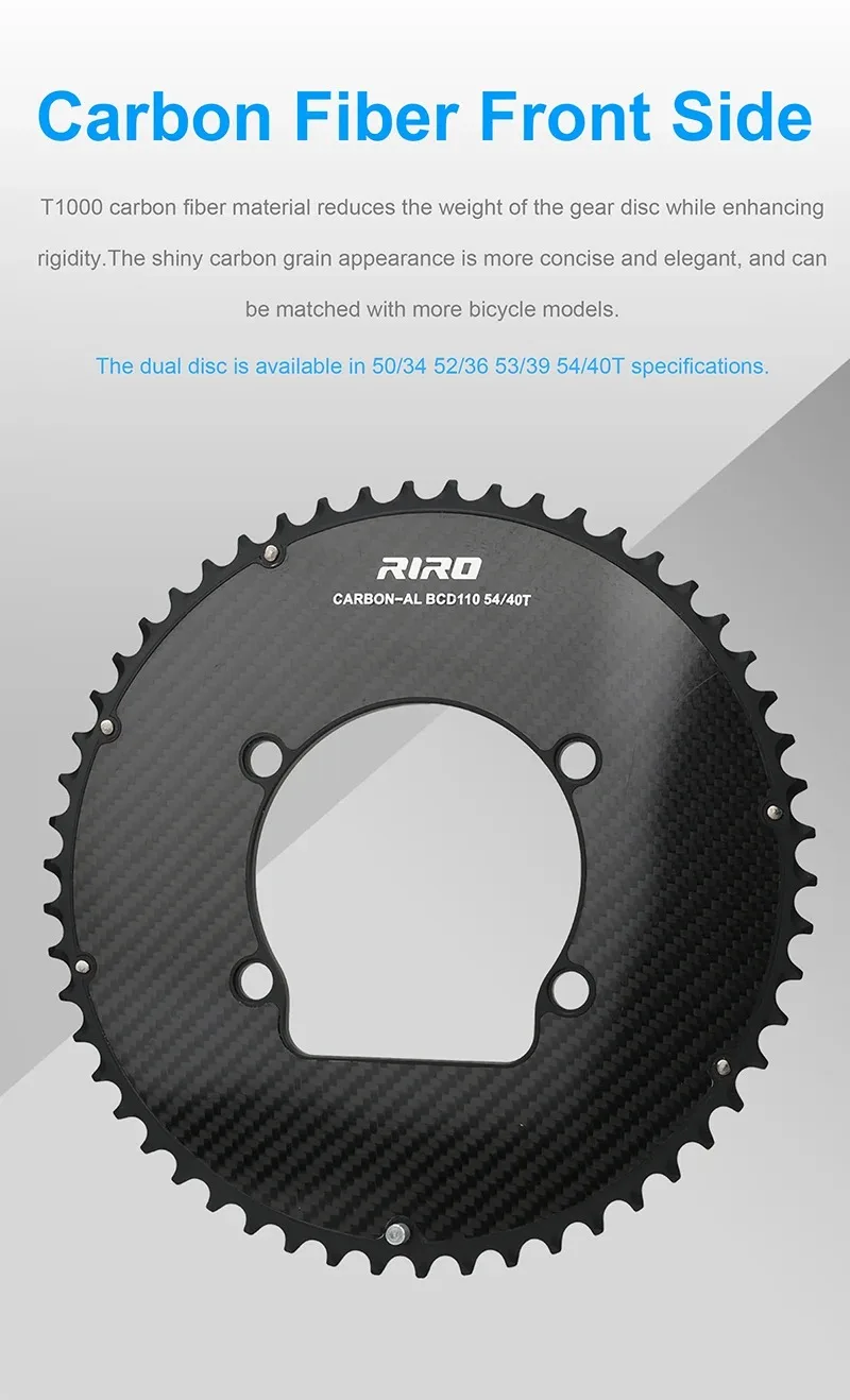 RIRO Carbon Chainring 110BCD Road Bike Chainring 50/34 52/36 53/39 54/40T 11/12S for Shimano R7000 R8000 R9100 R7100 R8100 R9200