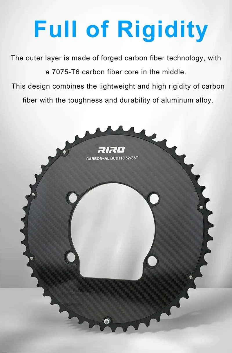 RIRO Carbon Chainring 110BCD Road Bike Chainring 50/34 52/36 53/39 54/40T 11/12S for Shimano R7000 R8000 R9100 R7100 R8100 R9200