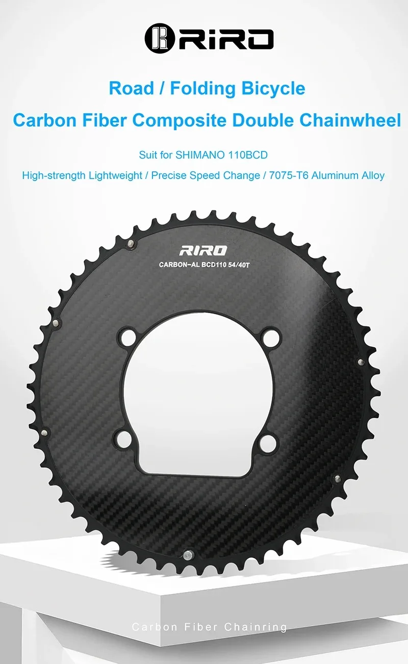 RIRO Carbon Chainring 110BCD Road Bike Chainring 50/34 52/36 53/39 54/40T 11/12S for Shimano R7000 R8000 R9100 R7100 R8100 R9200