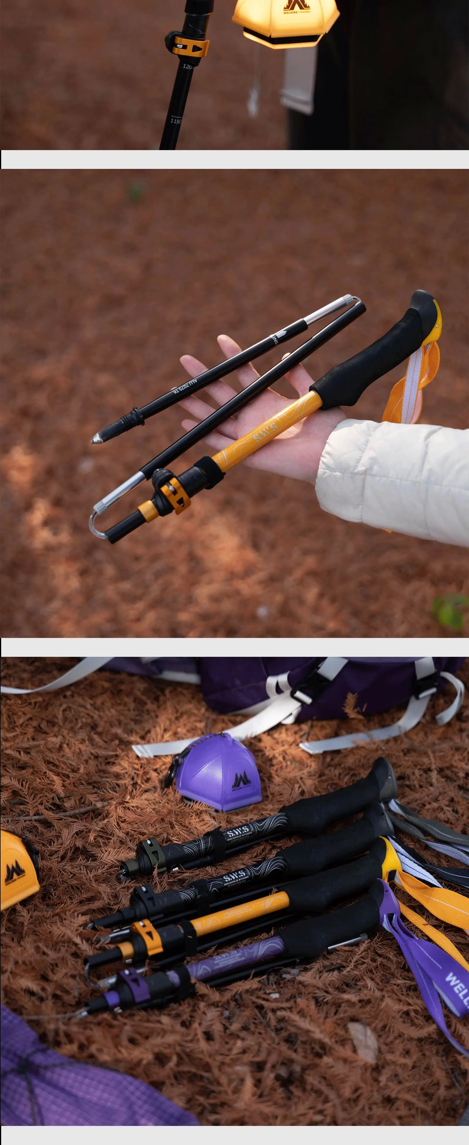 Hiking Poles Three Sections of Aluminum Pole for Mountaineering Hiking Skiing Travel Poles Climbing Trekking Poles Hiking Stick