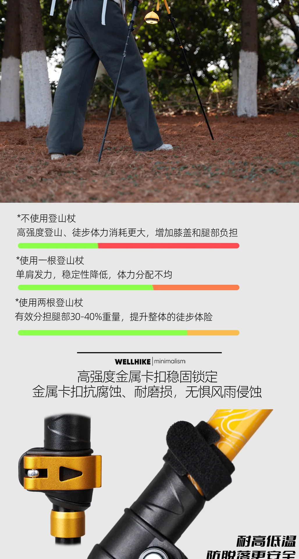 Hiking Poles Three Sections of Aluminum Pole for Mountaineering Hiking Skiing Travel Poles Climbing Trekking Poles Hiking Stick