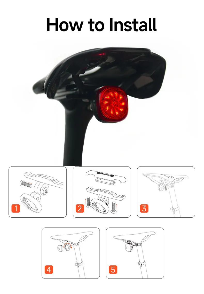 iGPSPORT TL50 Bike Tail Light Rear Bike Light Di2 Control 6 Light Mode Automatic Brake Sensing USB Rechargeable