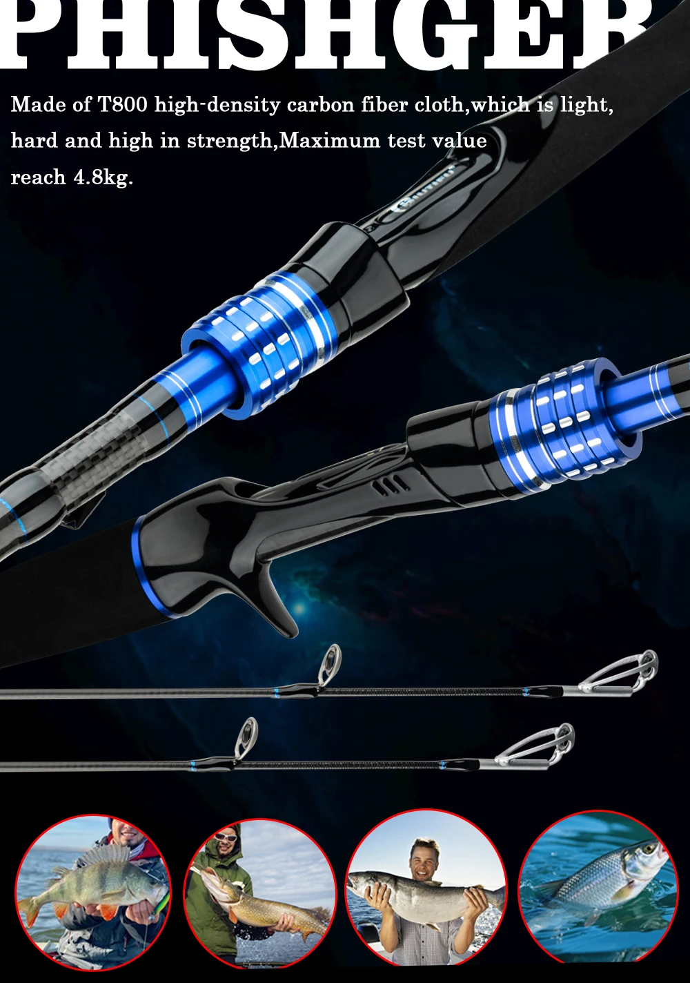 BIUTIFU Casting Spinning Lure Fishing Rods 1.68/2.1/2.4/2.7/3.0/3.3m 2Tips Baitcasting 3-80g Carbon Pole For Bass Seabass Trout