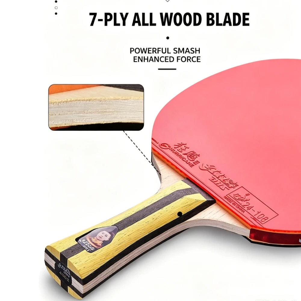 Professional DHS 4002 FL/4006 CS Table Tennis Racket With Hurricane 3 Rubber Original 7 Ply Pure Wood Ping Pong Racket
